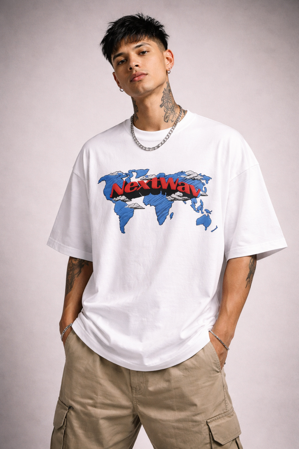 Worldwide Globe Graphic Oversized T-Shirt