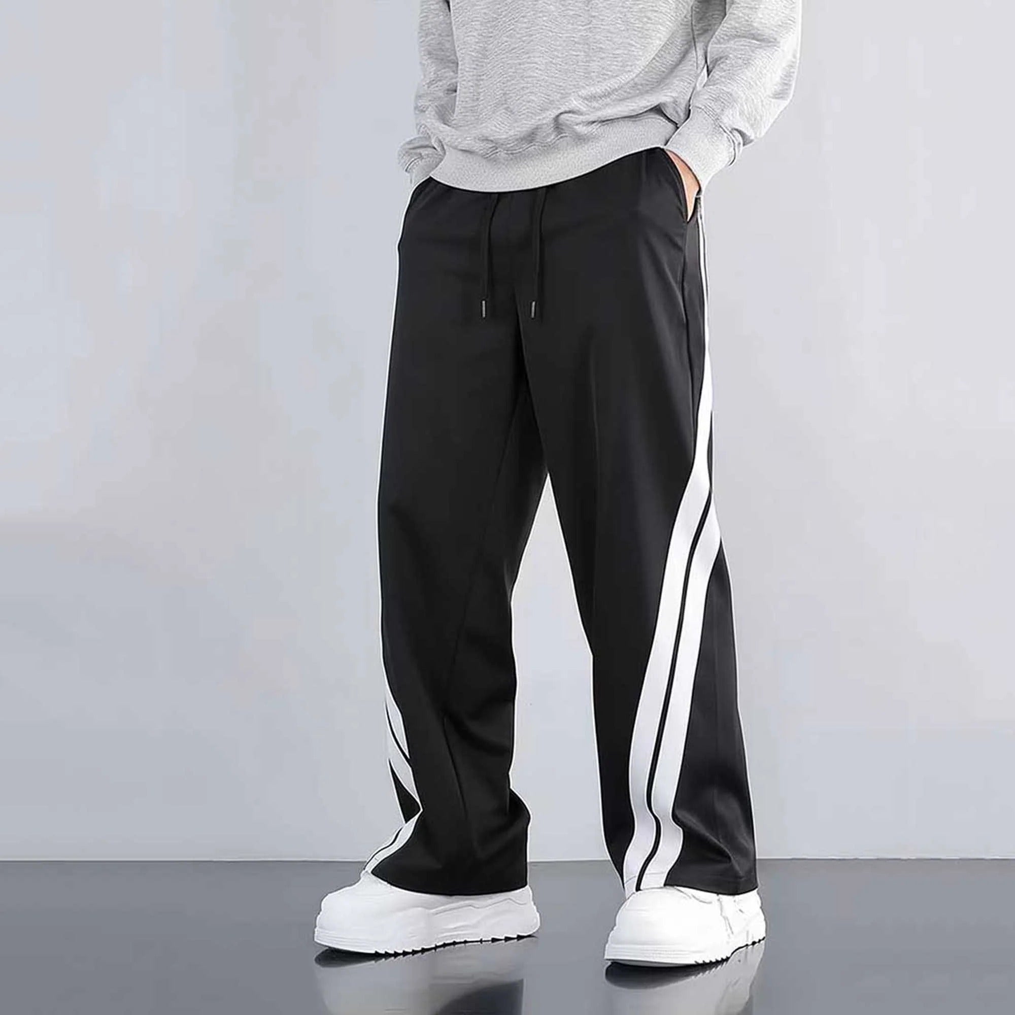 Men Black Cross White Stripes Baggy Track pant