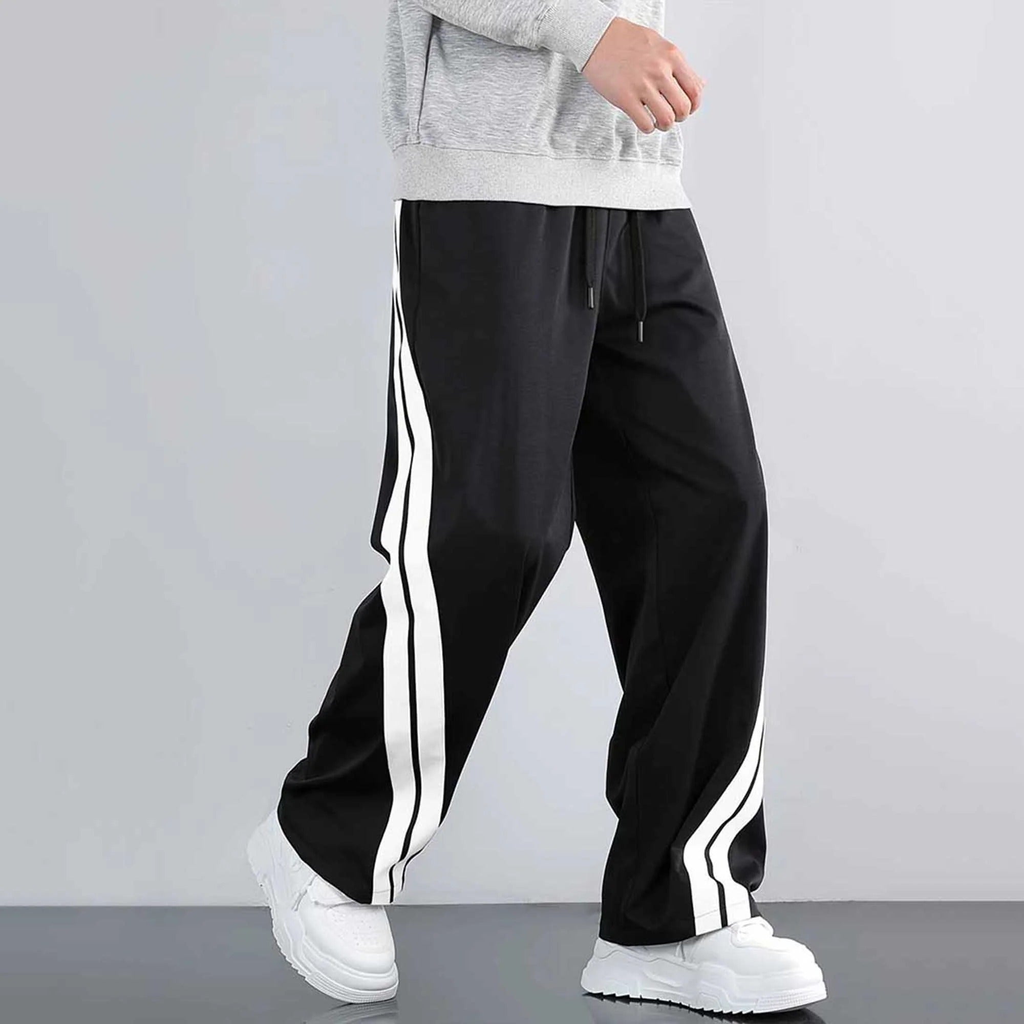 Men Black Cross White Stripes Baggy Track pant