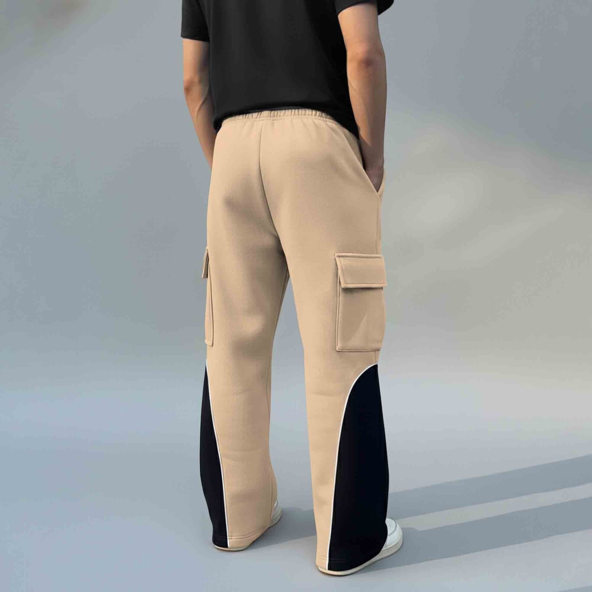 Men 4 Pockets Dual Color Baggy Cargo Pant Black & Beige