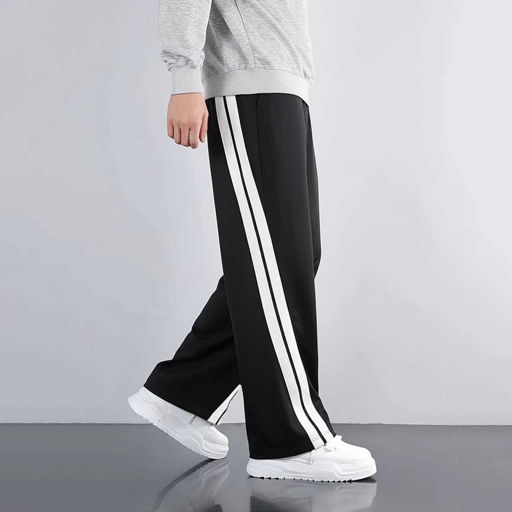 Men Black Cross White Stripes Baggy Track pant
