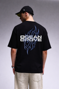 Ocean Cruze Blue Flame Graphic Oversized T-Shirt